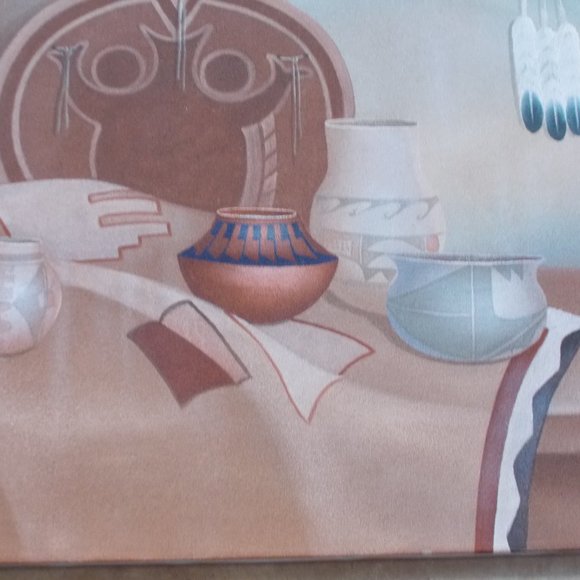 Vintage Pottery Painting by Noted Cultural Artist Mario, Signed  24"x36" - Picture 2 of 7